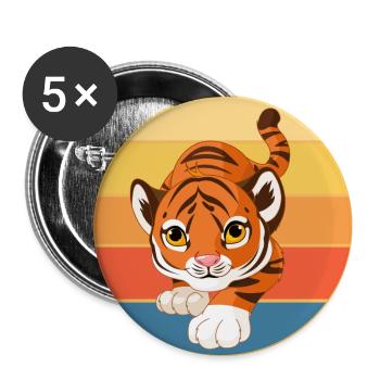 Tiger Big Cat Vintage Retro Sonnenuntergang - Buttons groß 56 mm (5er Pack) - Weiß - Vorne