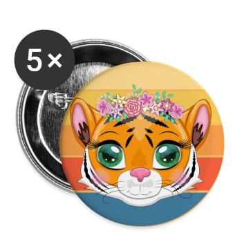 Tiger Big Cat Vintage Retro Sunset - Lot de 5 grands badges (56 mm) - blanc - Devant