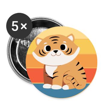 Tiger Big Cat Vintage Retro Sonnenuntergang - Buttons groß 56 mm (5er Pack) - Weiß - Vorne