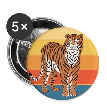 Tiger Big Cat Vintage Retro Sonnenuntergang - Buttons groß 56 mm (5er Pack) - Weiß - Vorne