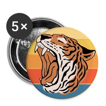 Tiger Big Cat Vintage Retro Sunset - Lot de 5 grands badges (56 mm) - blanc - Devant