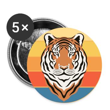 Tiger Big Cat Vintage Retro Sonnenuntergang - Buttons groß 56 mm (5er Pack) - Weiß - Vorne