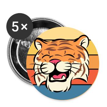 Tiger Big Cat Vintage Retro Sonnenuntergang - Buttons groß 56 mm (5er Pack) - Weiß - Vorne