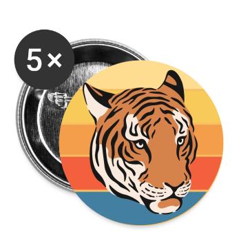 Tiger Big Cat Vintage Retro Sonnenuntergang - Buttons groß 56 mm (5er Pack) - Weiß - Vorne