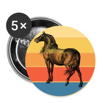Tier Pferd Vintage Retro Sonnenuntergang - Buttons groß 56 mm (5er Pack) - Weiß - Vorne