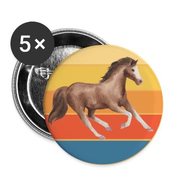 Tier Pferd Vintage Retro Sonnenuntergang - Buttons groß 56 mm (5er Pack) - Weiß - Vorne