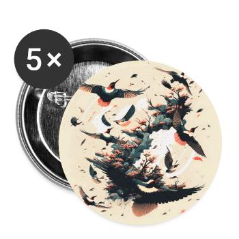 ukiyo birds japanese nature art - Buttons large 2.2''/56 mm (5-pack) - white - Front