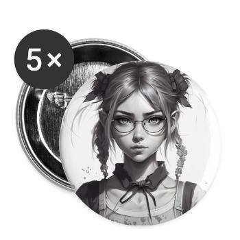 Super detaillierte Zeichnung eines Schulmädchens - Buttons groß 56 mm (5er Pack) - Weiß - Vorne