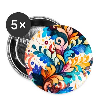 Motif de fleurs colorées - Lot de 5 grands badges (56 mm) - blanc - Devant