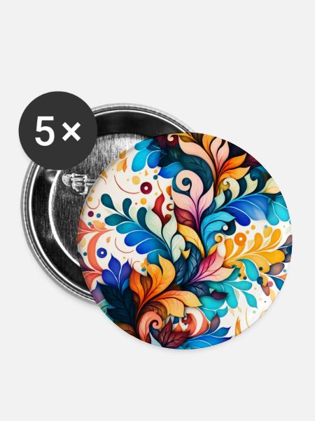 Buntes Blumenmuster - Buttons groß 56 mm (5er Pack) - Weiß