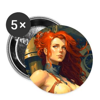 Red hair super anime Girl - Buttons large 2.2''/56 mm (5-pack) - white - Front