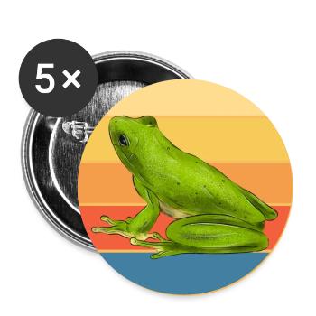 Niedlicher Frosch Vintage Retro Sonnenuntergang Tierliebhaber - Buttons groß 56 mm (5er Pack) - Weiß - Vorne