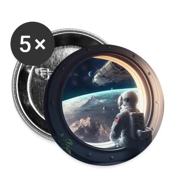 Ein Astronaut schaut aus dem Fenster - Buttons groß 56 mm (5er Pack) - Weiß - Vorne