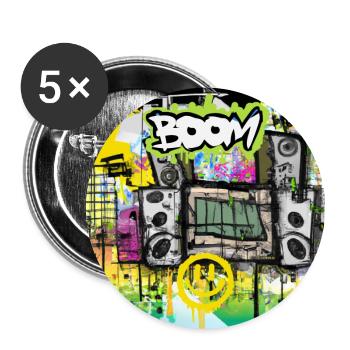 Boom Box with Smiley - Graffiti - Buttons large 2.2''/56 mm (5-pack) - white - Front