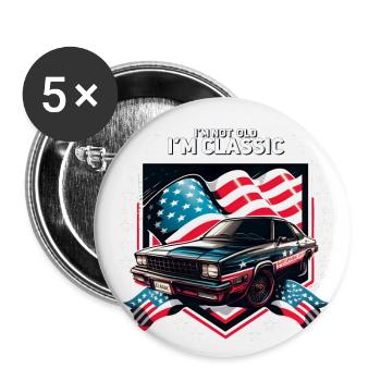 JE NE SUIS PAS VIEUX JE SUIS CLASSIQUE, drôle de voiture d’anniversaire. - Lot de 5 grands badges (56 mm) - blanc - Devant
