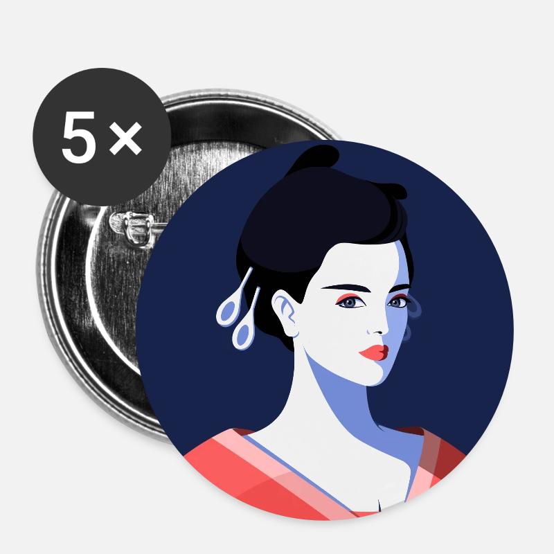 Frau - Mädchen - stilvoll - Buttons groß 56 mm (5er Pack) - Weiß