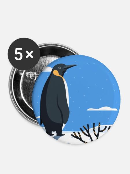 Pinguin im Schnee - Buttons groß 56 mm (5er Pack) - Weiß
