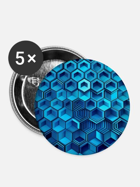 Modernes geometrisches blaues Sechseck - Buttons groß 56 mm (5er Pack) - Weiß