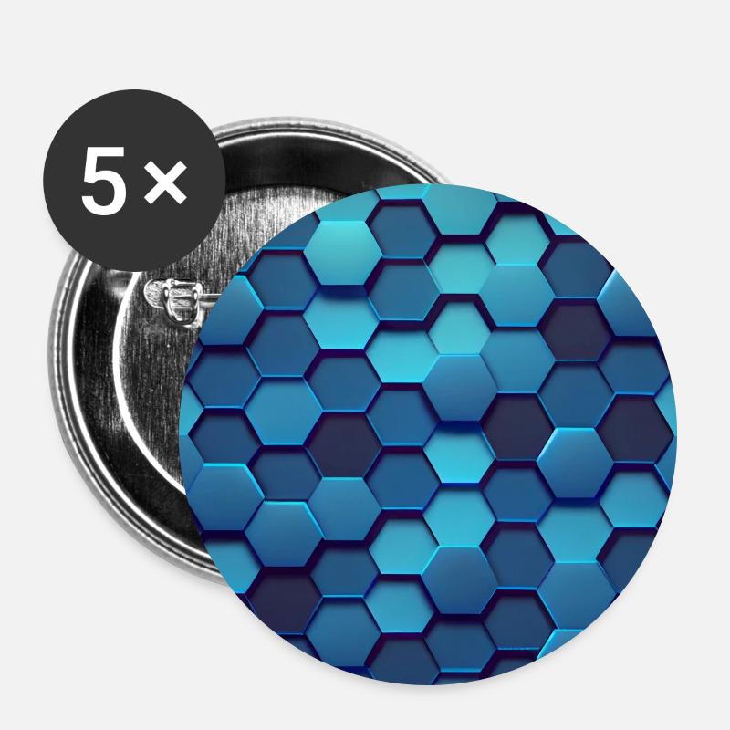 Geometrisches blaues Sechseck modern - Buttons groß 56 mm (5er Pack) - Weiß
