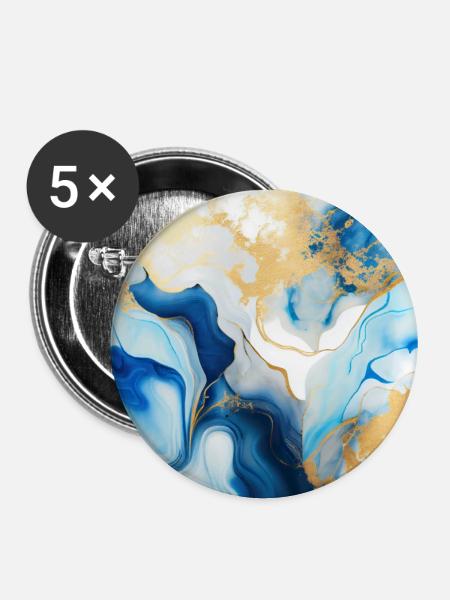 Blauer moderner Marmor - Buttons groß 56 mm (5er Pack) - Weiß