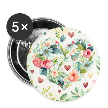 Fleurs sauvages Cœur de fleur - Lot de 5 grands badges (56 mm) - blanc - Devant