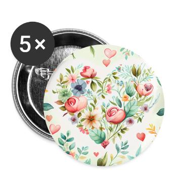 Cœur de fleur Fond blanc - Lot de 5 grands badges (56 mm) - blanc - Devant