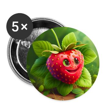 Happy Face Cute Strawberry - Buttons large 2.2''/56 mm (5-pack) - white - Front