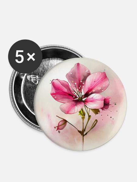 Blumige rosa Blume - Buttons groß 56 mm (5er Pack) - Weiß