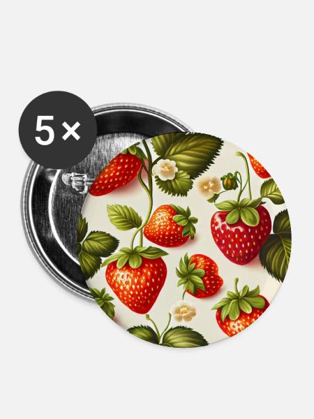 Jahrgang Erdbeere - Buttons groß 56 mm (5er Pack) - Weiß
