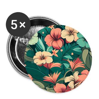 Tropical Flowers Leaves Floral - Buttons large 2.2''/56 mm (5-pack) - white - Front