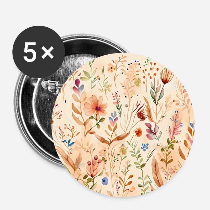 Wildflowers Beige Vintage Floral - Buttons large 2.2''/56 mm (5-pack) - white