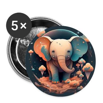 Süßer Elefant Fantasy - Buttons groß 56 mm (5er Pack) - Weiß - Vorne