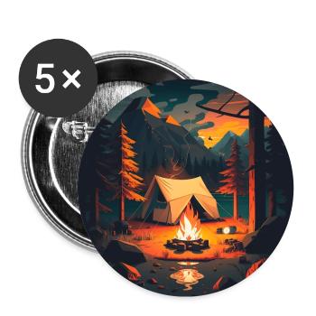 Camping Adventure Campfire Tent Forest Poster - Buttons large 2.2''/56 mm (5-pack) - white - Front