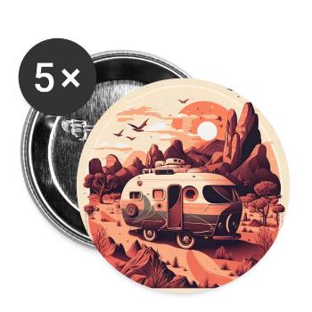 Bus Camping Aventure Outback Australie - Lot de 5 grands badges (56 mm) - blanc - Devant