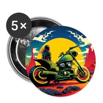 Pop Art Motorrad, Abstrakt, Kontrast, Road-trip - Buttons groß 56 mm (5er Pack) - Weiß - Vorne
