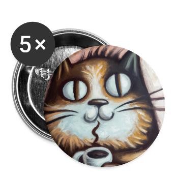 Cat enjoys coffee - Buttons large 2.2''/56 mm (5-pack) - white - Front