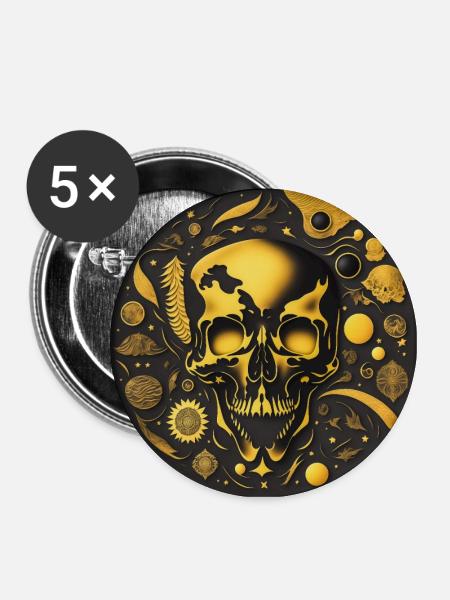 Totenkopf Kunst Rund - Buttons groß 56 mm (5er Pack) - Weiß