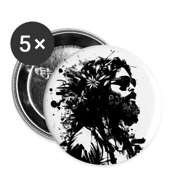Portrait hippie noir et blanc homme avec des fleurs - Lot de 5 grands badges (56 mm) - blanc - Devant