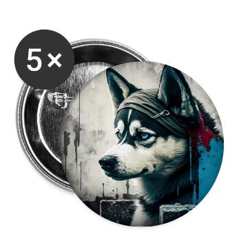 Husky mit blauen Augen - Buttons groß 56 mm (5er Pack) - Weiß - Vorne
