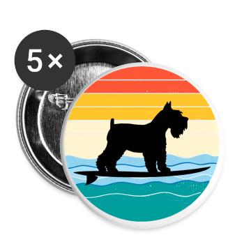 Miniature Schnauzer Dog Surfing Vintage Retro - Lot de 5 grands badges (56 mm) - blanc - Devant