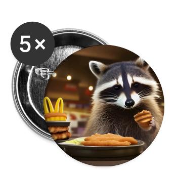 Raccoon in the fast food restaurant - Buttons large 2.2''/56 mm (5-pack) - white - Front