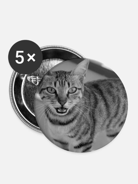Katze Porträt weiß-schwarz - Buttons groß 56 mm (5er Pack) - Weiß