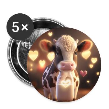 cute cow with hearts - Buttons large 2.2''/56 mm (5-pack) - white - Front