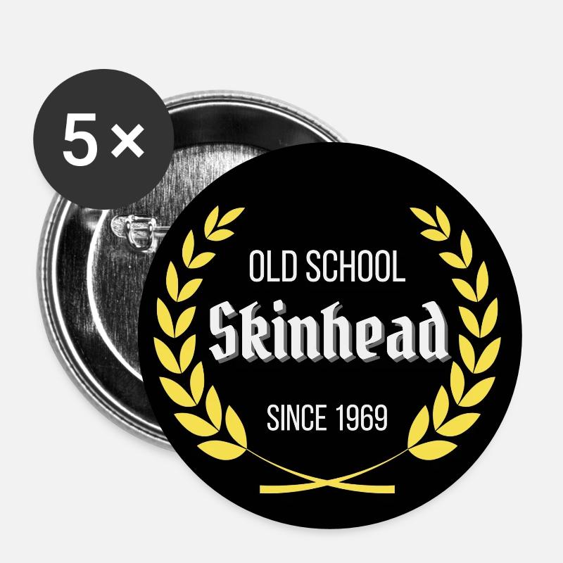 Old Union Skinhead seit 1969 - Buttons groß 56 mm (5er Pack) - Weiß