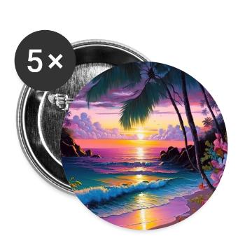 Colorful Tropical Island Beach Sunset Design 2 - Buttons large 2.2''/56 mm (5-pack) - white - Front