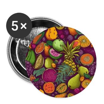 Exotisches Frucht Tropisches Gemüse Geschenk Obst - Buttons groß 56 mm (5er Pack) - Weiß - Vorne