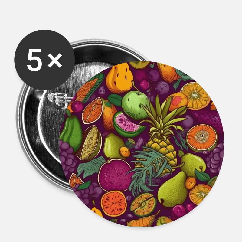 Exotisches Frucht Tropisches Gemüse Geschenk Obst - Buttons groß 56 mm (5er Pack) - Weiß