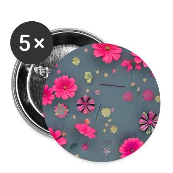 Blumen pink - Buttons groß 56 mm (5er Pack) - Weiß - Vorne