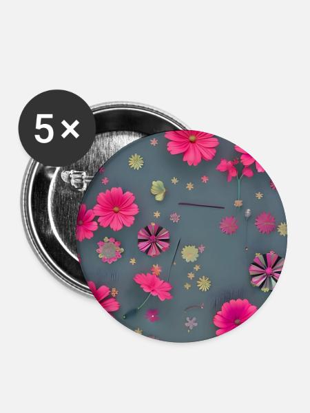Blumen pink - Buttons groß 56 mm (5er Pack) - Weiß