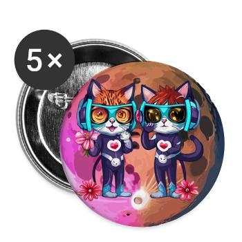 Coole Mond Katzen mit Kopfhörer - Buttons groß 56 mm (5er Pack) - Weiß - Vorne